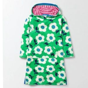 Mini Boden Towelling Hoodie Swim Beach Cover Up Green Blue Flowers Stripes 5-6